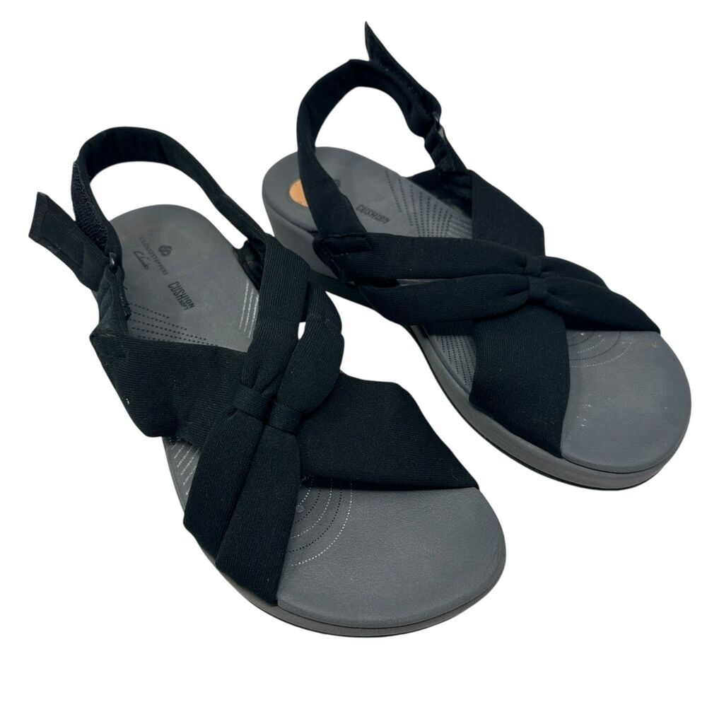 Clarks Cushion Soft Cloudsteppers‎ Black and Grey Nylon Strappy Sandals Size 7